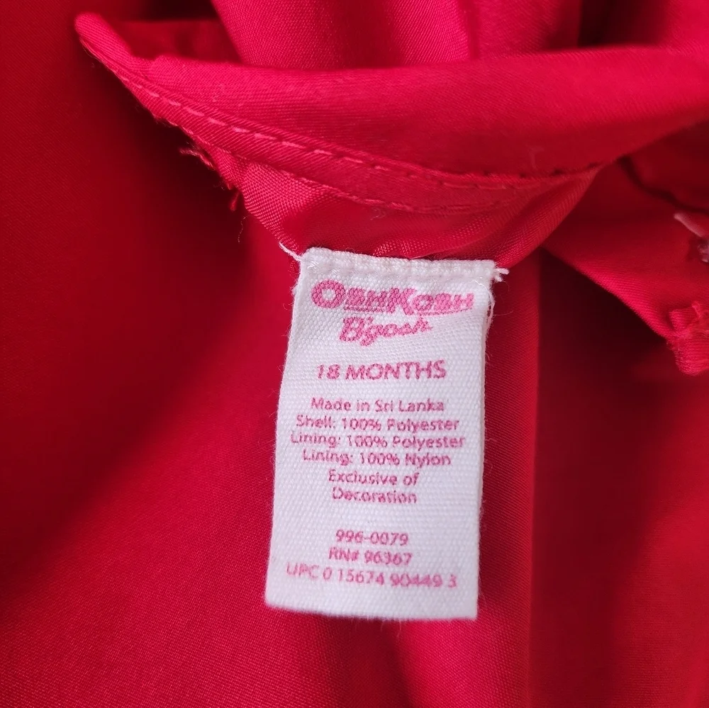 Oshkosh B'goch Red  Embroidered A- Line Dress Size 18 M